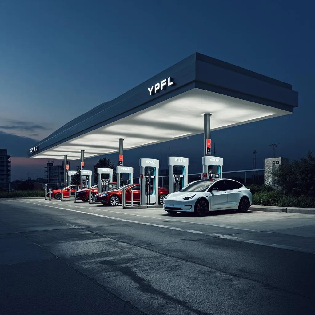 Estación YPF con cargadores eléctricos