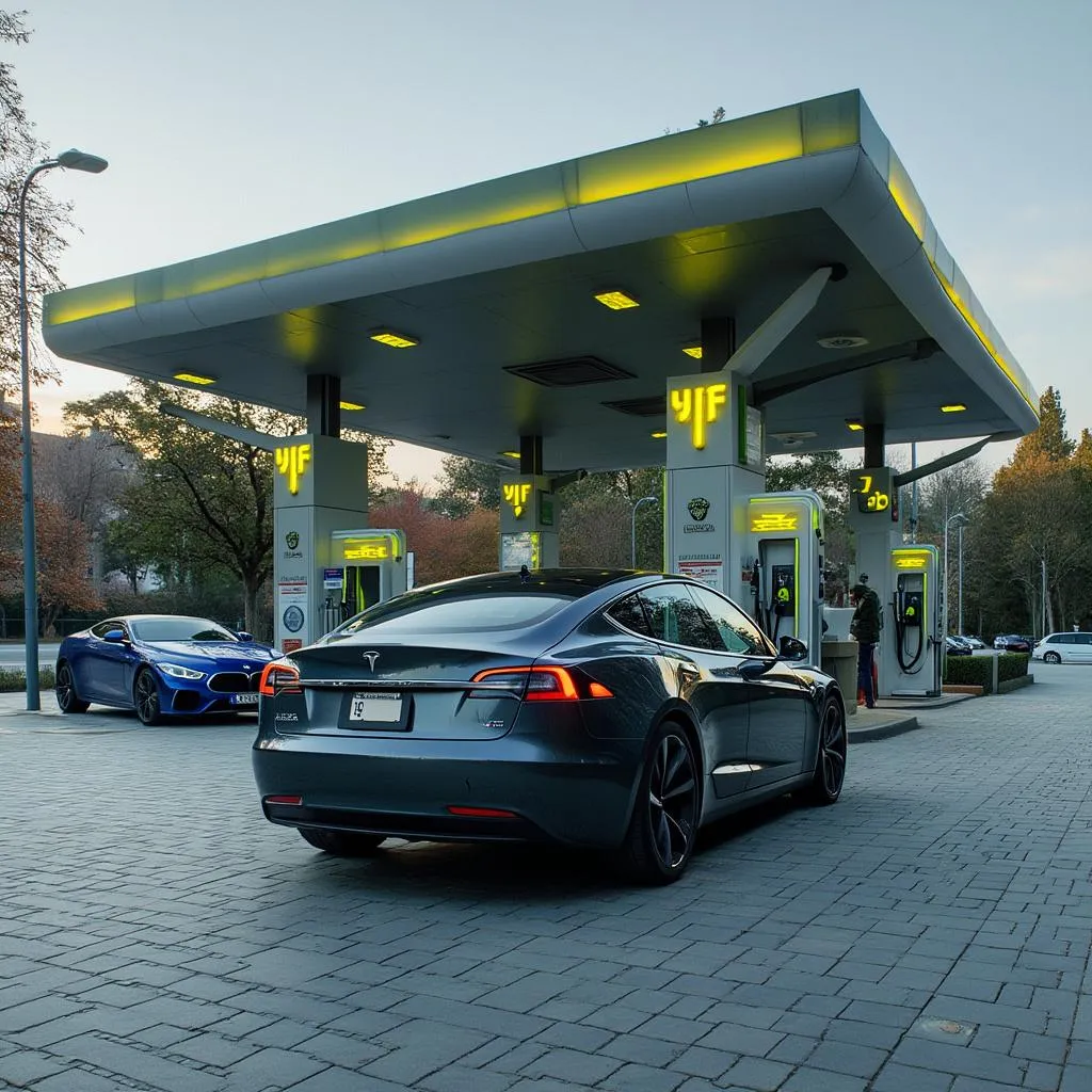Estación YPF con cargadores eléctricos